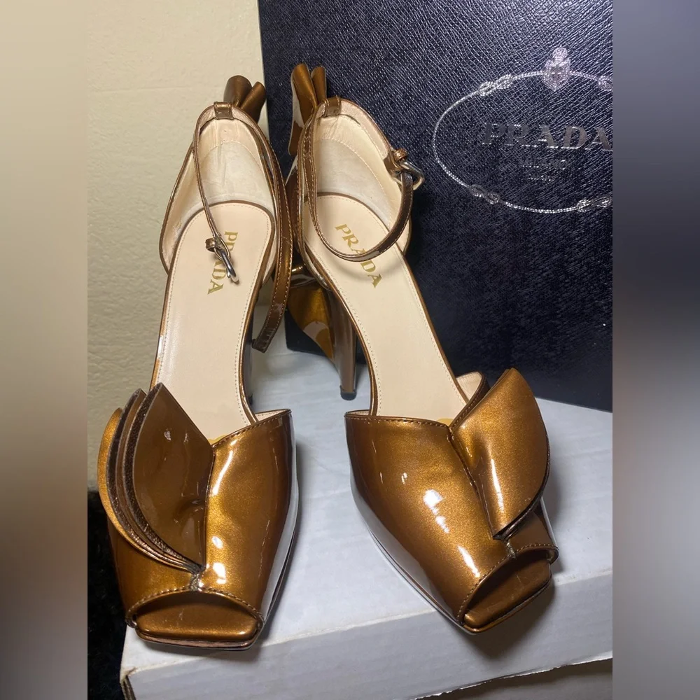 Prada Women's Metallic Bronze Heels